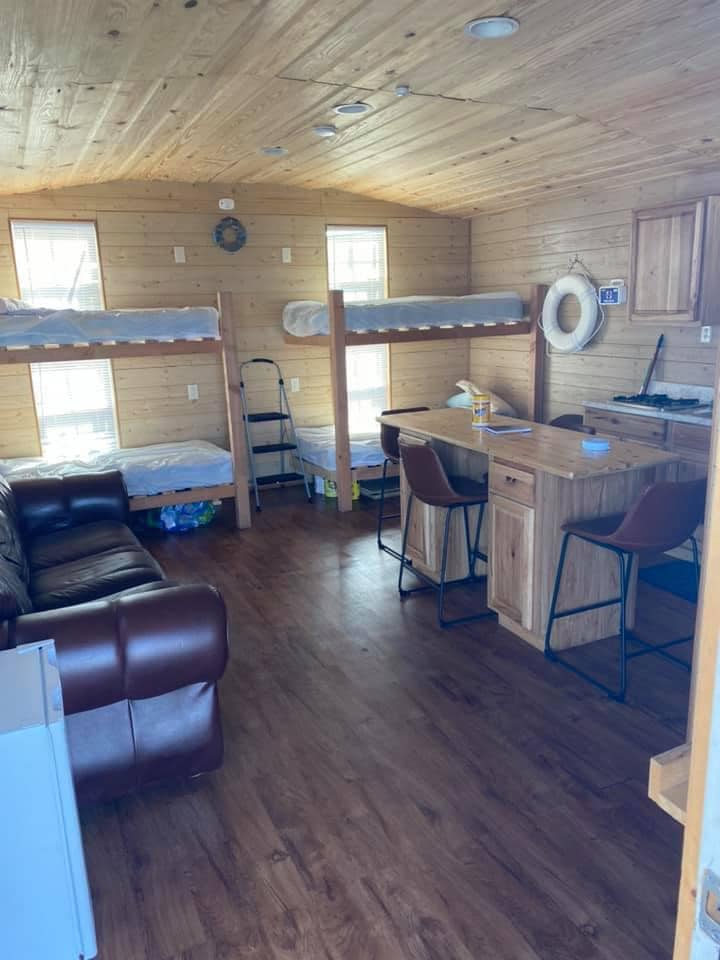 Inside The Dawg House floating cabin